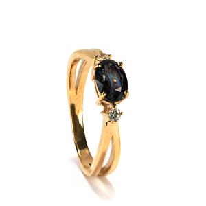 9K Gold Ring that includes Pure Colour-Altering Sapphire and White Zircon, Complete Gem Weight 1.12cts