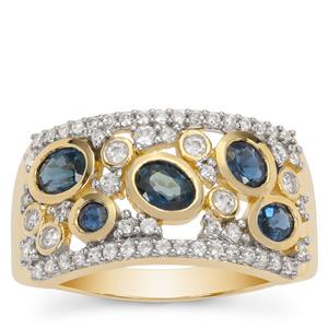 9K Gold Ring with Nigerian Blue Sapphire and White Zircon, Whole Gem Weight 1.50cts