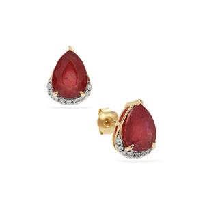 Bemainty 9K Gold Earrings with Ruby and White Zircon, Whole Gem Weight 3.75cts (F)