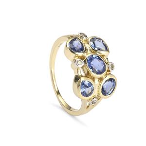 Ceylon Blue Sapphire and White Zircon 9K Gold Tomas Rae Ring with a Complete Gem Weight of two.30cts