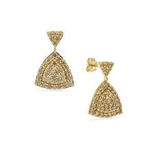 SGL Licensed Pure Champagne Diamond Earrings in 9K Gold, 1 Carat