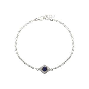 Sterling Silver Bracelet with Madagascan Blue Sapphire and White Zircon, Whole Gem Weight 1ct (F)