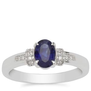 Sterling Silver Ring with Madagascan Blue Sapphire and White Zircon, Complete Gem Weight 1ct